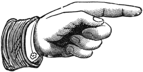 The printer's fist, pointing the reader on. Wood engraving, c. 1882.